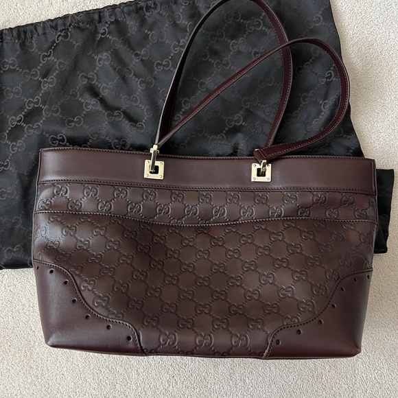 Gucci Guccissima Punch Tote Burgundy Calf Leather Bag - Picture 10 of 15